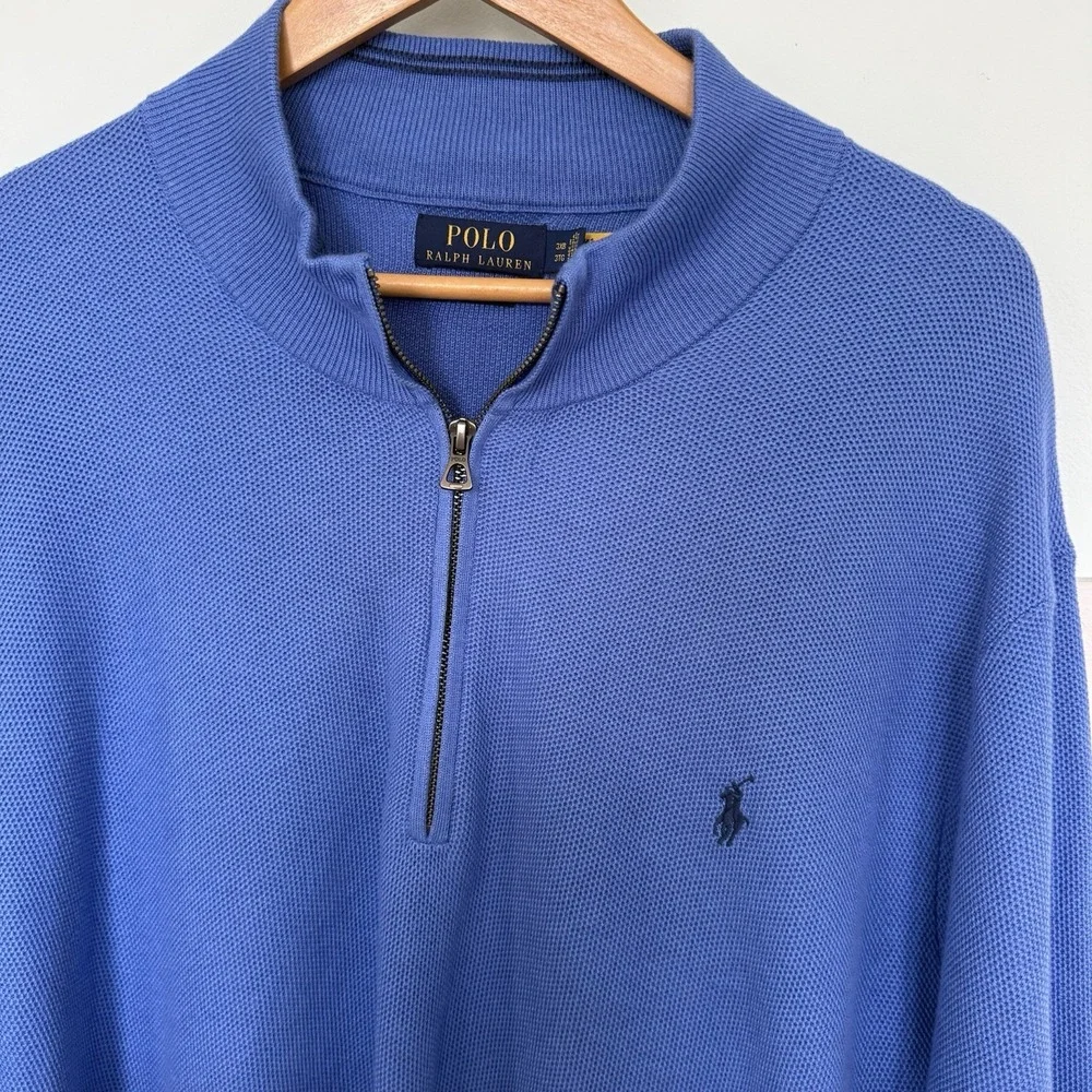 Polo Ralph Lauren  1/4 Zip Pullover Sweater Size 3XB Pima Cotton Blue Preppy